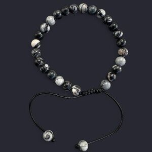 Black Picasso Jasper Adjustable Gemstone Bead Bracelet 6mm